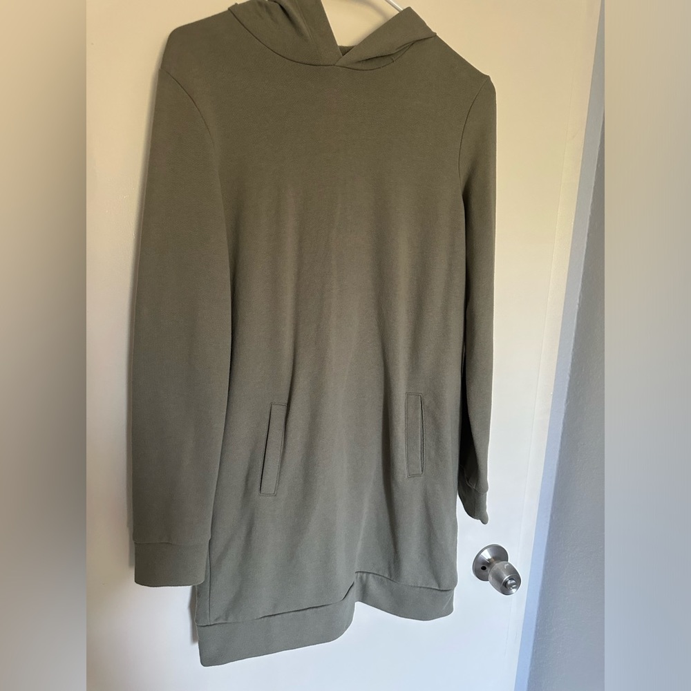 Olive Green Hooded Sweater dress w/ pockets - Picture 1 of 7